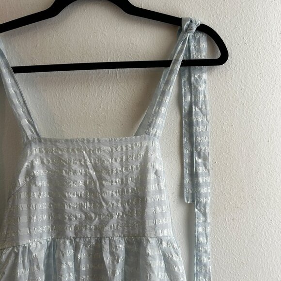 ELAINE Maxi Dress- Tie Straps with Tiered Blue Checkered Shimmer Design - Picture 4 of 5